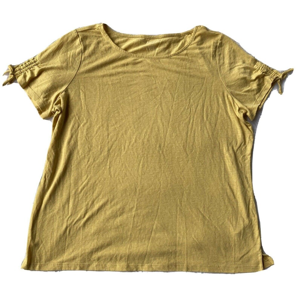 Talbots Blouse Sz X Short Sleeve Mustard Yellow Bunched Tie Sleeve Womens Top